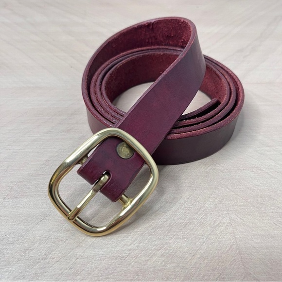 Handmade Brown/Dark Res Leather Belt with Brass Buckle 1” wide Oxblood - Picture 1 of 10